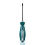 Phillips screwdriver with teal and gray ergonomic handle on white background