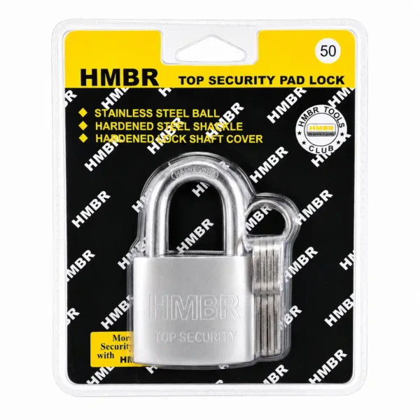 HMBR Top Security Pad Lock 50mm with keys on pure white background
