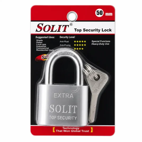 SOLIT Top Security Lock 50mm heavy duty stainless steel padlock with keys on pure white background
