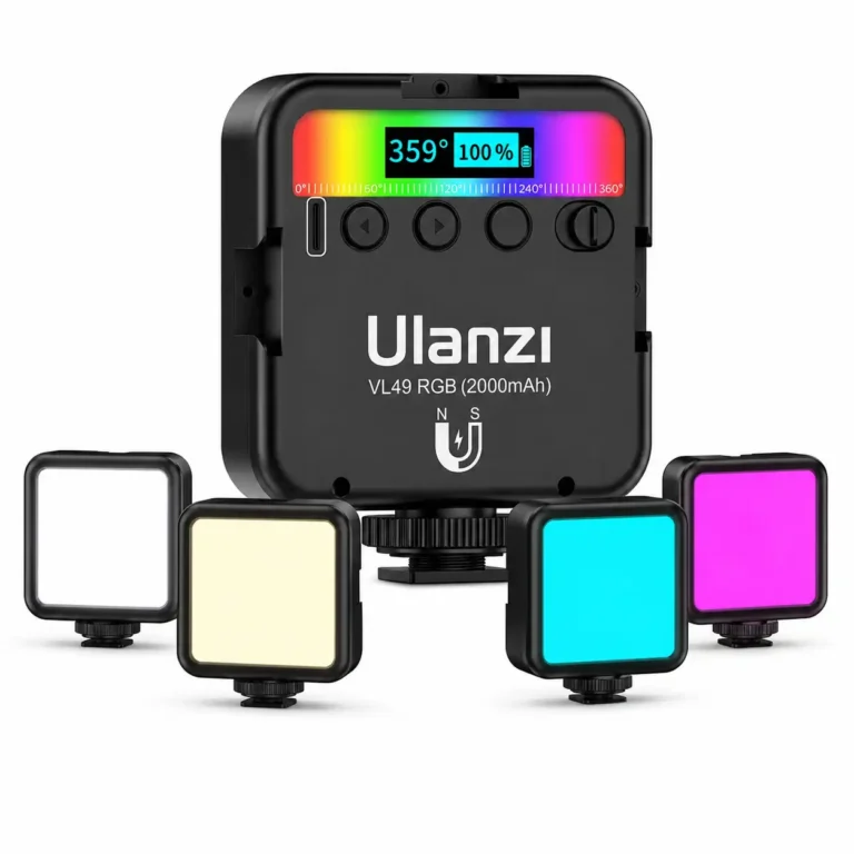 Ulanzi VL49 RGB Mini LED Video Light with Magnetic Backing on Pure White Background